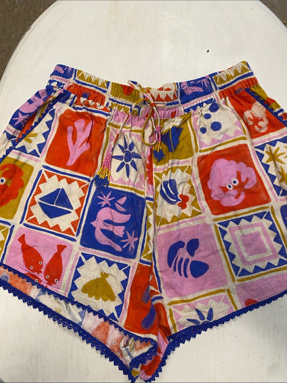 Anthropologie Multicolor Tile-Print Elastic-Waist Shorts
